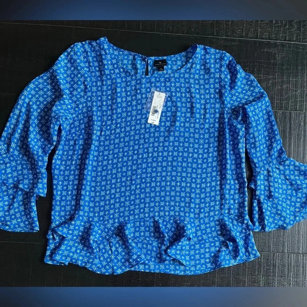 Worthington Bell Sleeve Ruffle Hem Pullover Blouse Sz Xl